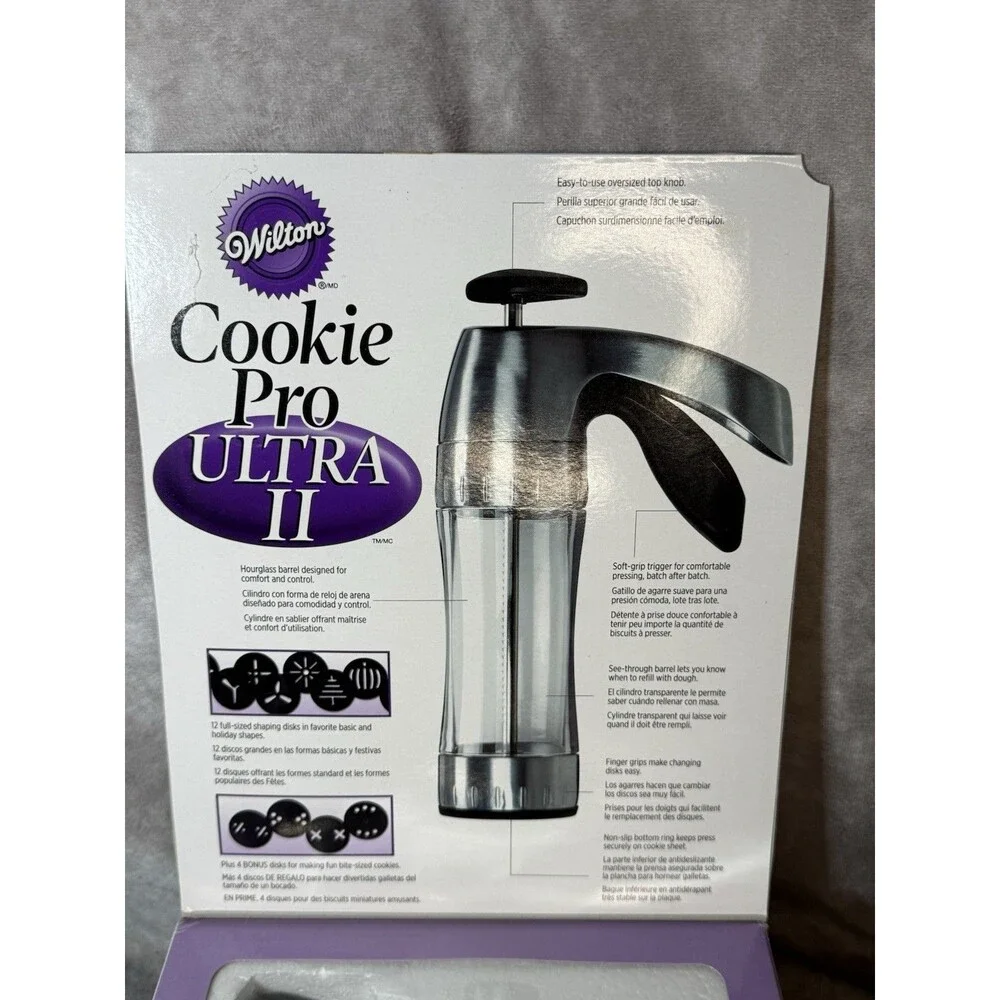 Wilton Cookie Pro Ultra II Cookie Press w/ 12 + 4 Bonus Discs, See-Through  NEW